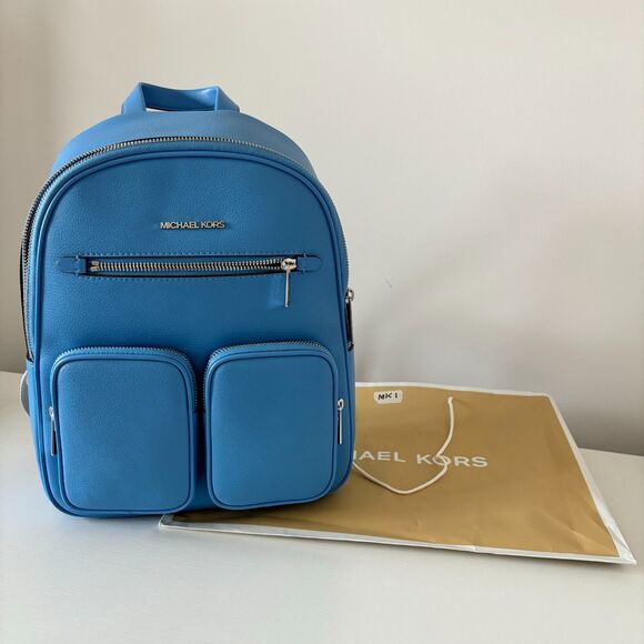 Michael Kors Jet Set Medium PVC Fashion Pocket Function Backpack Bag Blue $558 - Picture 3 of 10